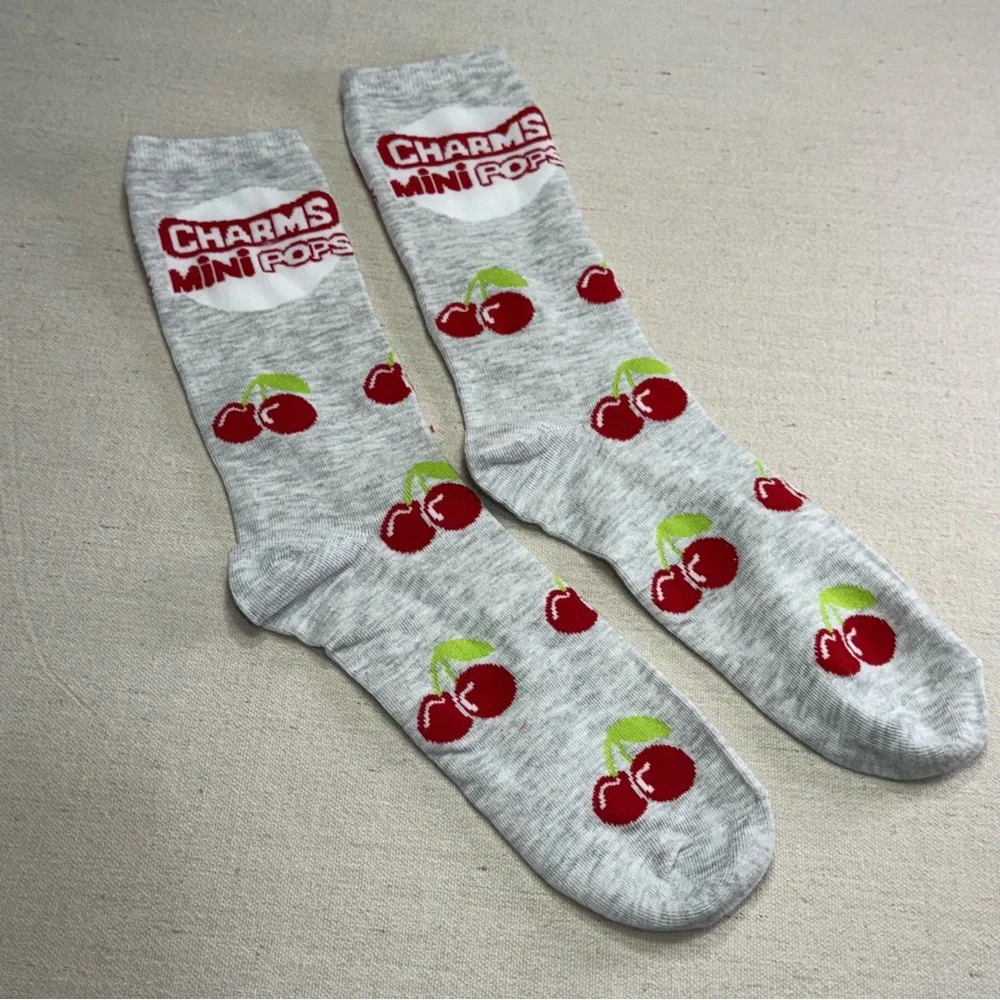 Charms Mini Pops Gray Cherry Crew Socks - Unisex - NWOT